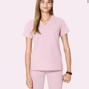 Pink V-Neck Scrub Top and Pants Set